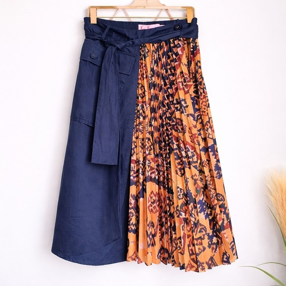 Anthropologie NEW Eva Franco Kavi Pleated Cargo Mix Media Wrap Skirt SZ Small 2 - Picture 2 of 13
